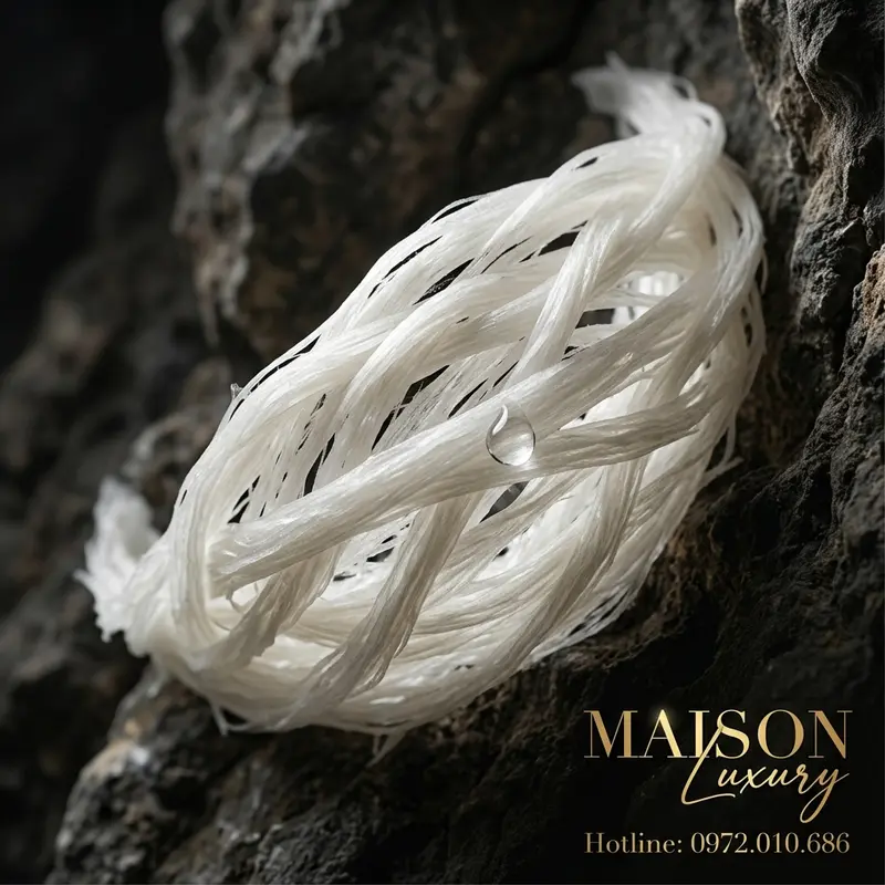 Cấu trúc sợi yến đảo tự nhiên, dai chắc và đan xen bền chặt.