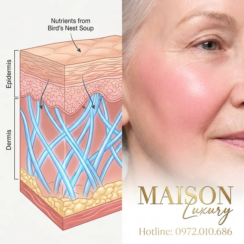 Cơ chế tổng hợp collagen từ yến sào giúp da căng mịn và hồng hào.