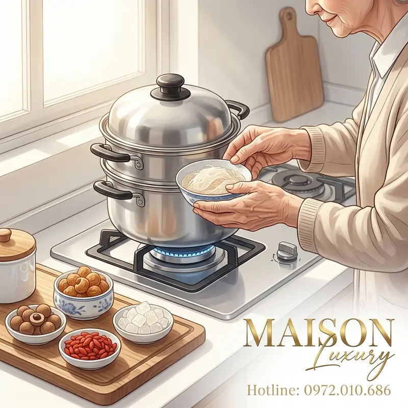 Chưng cách thủy là phương pháp chế biến yến sào giữ trọn dưỡng chất.