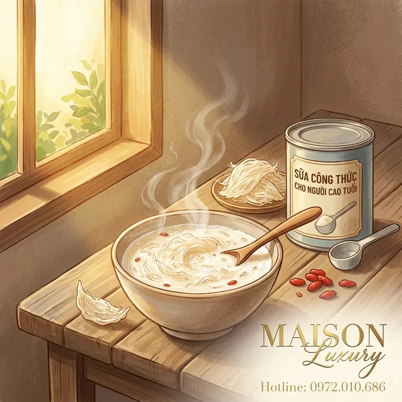 Bát yến sào kết hợp sữa công thức thơm ngon, bổ dưỡng.