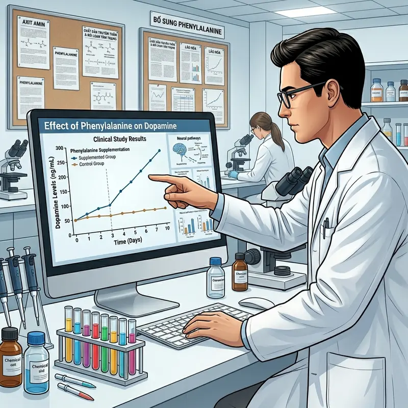 Các nghiên cứu chứng minh Phenylalanine tăng dopamine và cải thiện trầm cảm tuổi già.