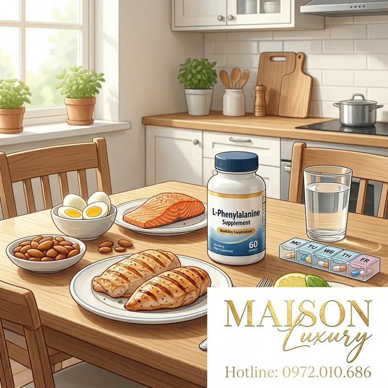 Thực phẩm giàu protein và viên bổ sung là nguồn cung cấp Phenylalanine hàng đầu.