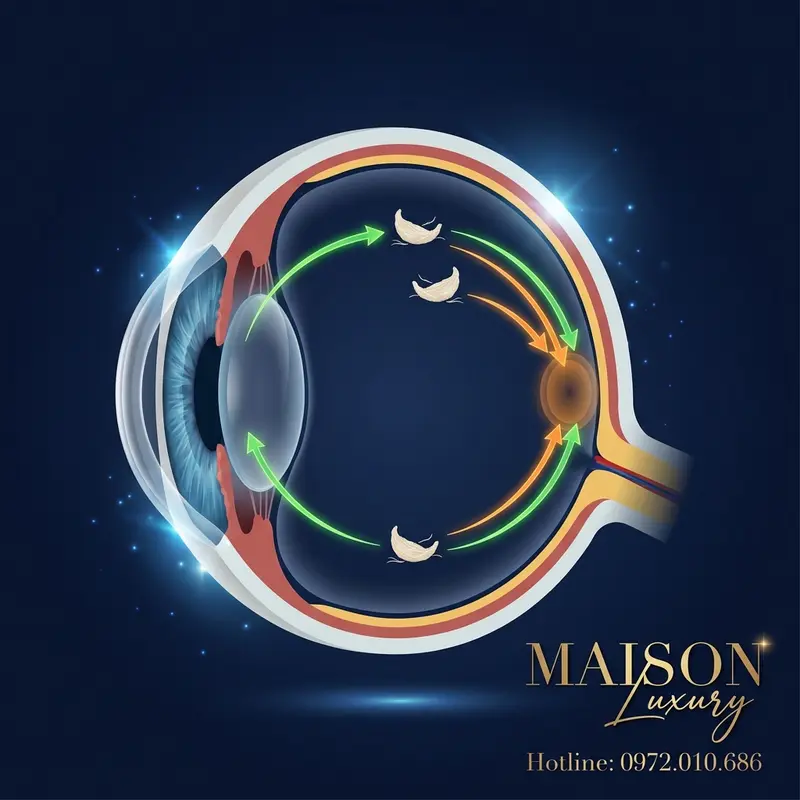 Mô phỏng cơ chế yến sào tác động lên võng mạc và điểm vàng.