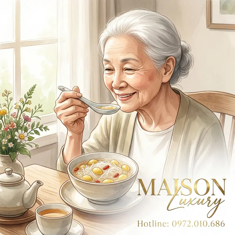 Người cao tuổi dùng yến chưng bạch quả hàng ngày