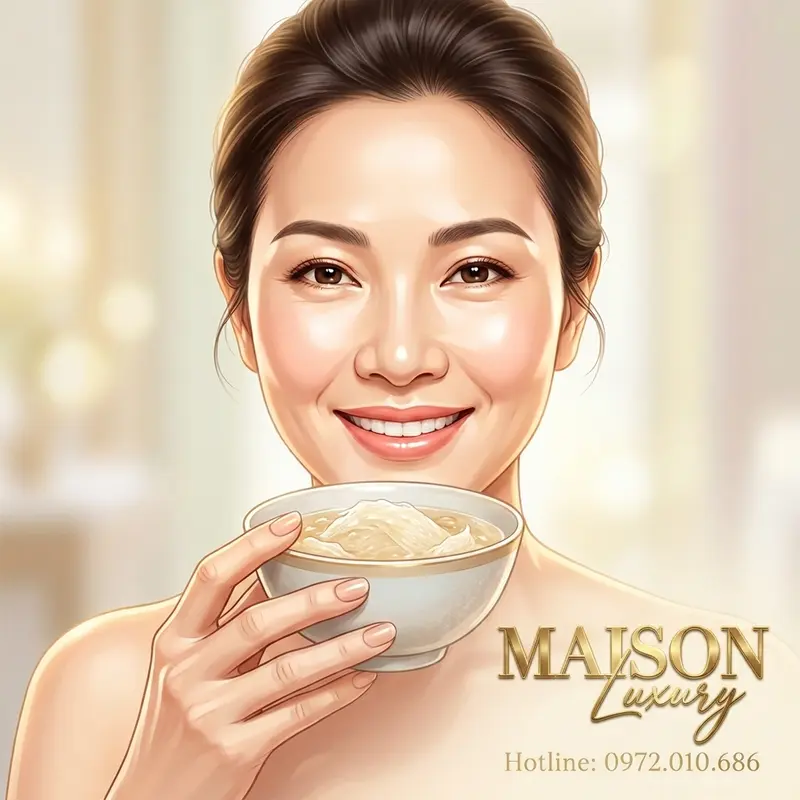 Làn da căng mịn, giảm nếp nhăn nhờ collagen yến.