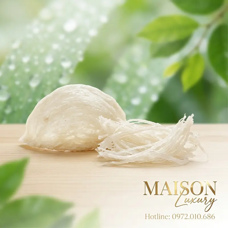 Tổ yến tự nhiên với cấu trúc sợi đặc trưng, giàu dinh dưỡng.