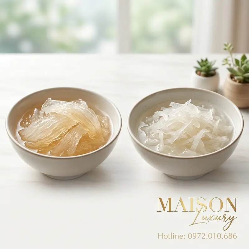 So sánh trực quan giữa yến đảo tự nhiên và yến nuôi.