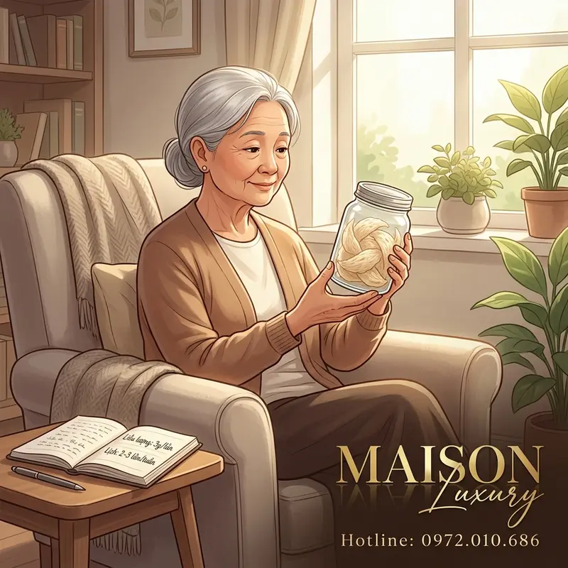 Ghi chép liều lượng yến sào hợp lý giúp người già an tâm bổ sung hàng ngày.