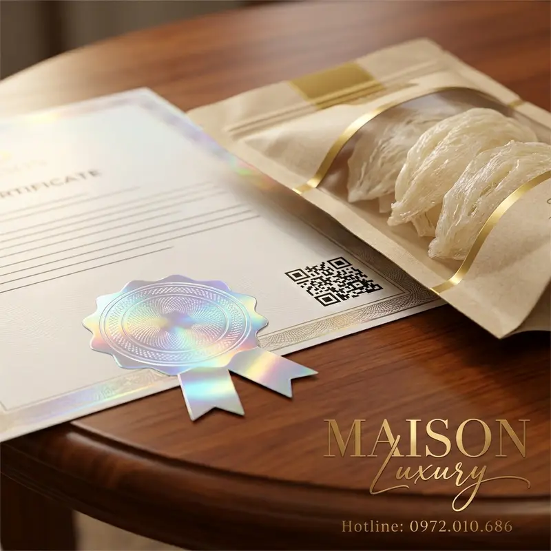 Chứng nhận kiểm định yến sào thượng hạng Maison Luxury.