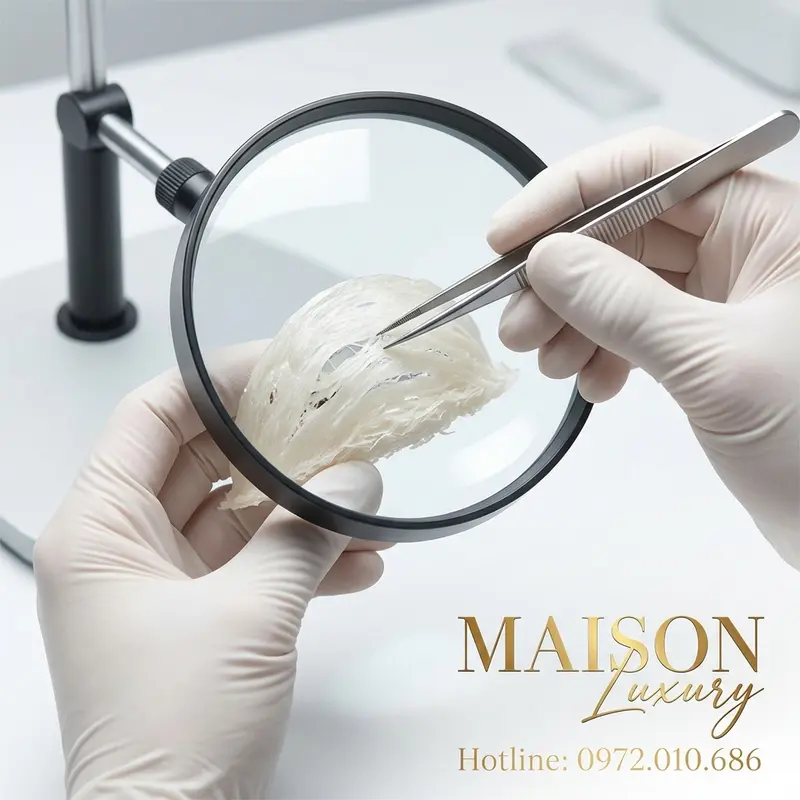 Công đoạn nhặt lông yến thủ công tỉ mỉ tại Maison Luxury.