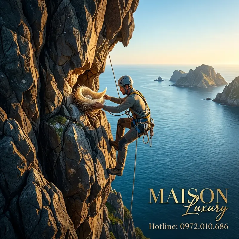 Người thợ leo vách đá lấy tổ yến đảo vào buổi sáng sớm