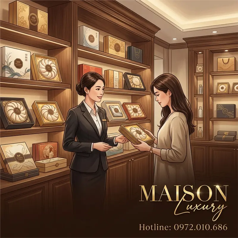 Khách hàng tham quan sản phẩm yến đảo tại Maison Luxury