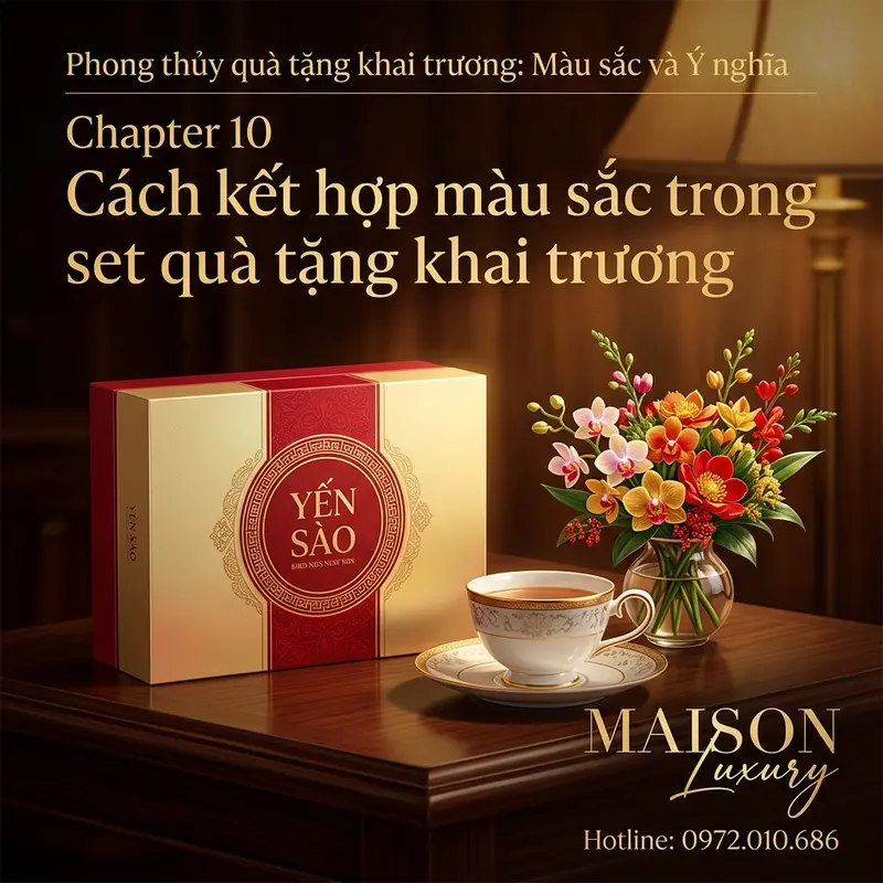 Set quà khai trương kết hợp màu đỏ và vàng hài hòa.