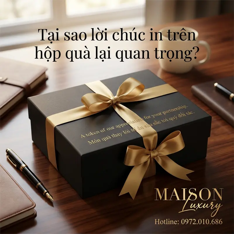 Hộp quà sang trọng với lời chúc kỷ niệm song ngữ