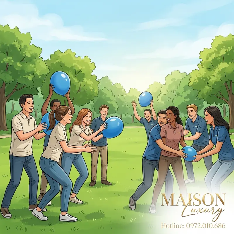Nhân viên tham gia hoạt động team building trong ngày kỷ niệm công ty.