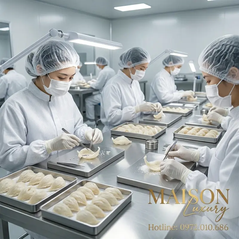 Quy trình sản xuất yến sào đạt chuẩn vệ sinh và công nghệ hiện đại là yếu tố đánh giá năng lực nhà cung cấp.