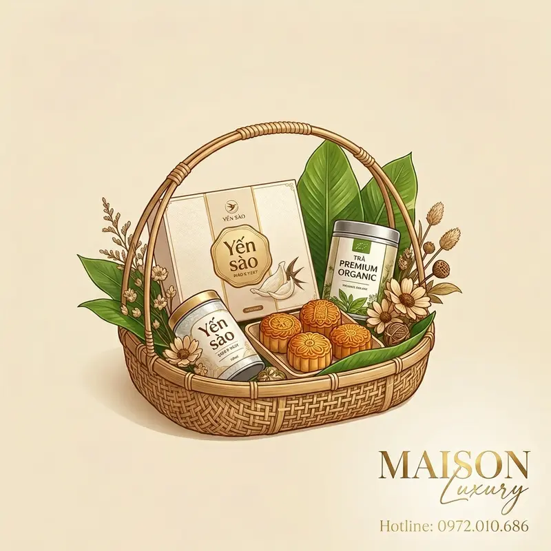 Set quà Tết bền vững từ Maison Luxury – kết hợp truyền thống và xanh.