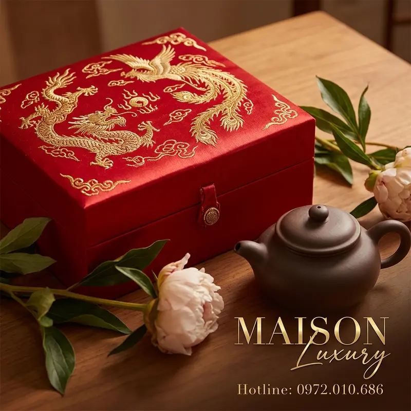 Bao bì quà tặng Trung Hoa thường dùng màu đỏ và vàng để tượng trưng cho may mắn và thịnh vượng.