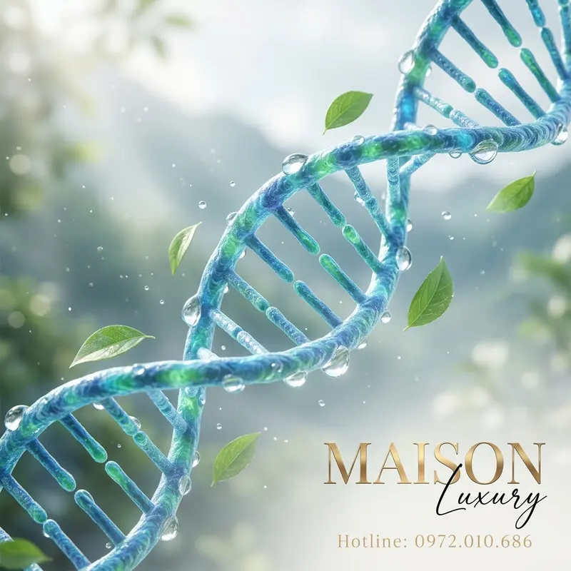 Chuỗi xoắn DNA tương tác với không khí và nước tinh khiết – minh họa tác động biểu sinh của môi trường sống.