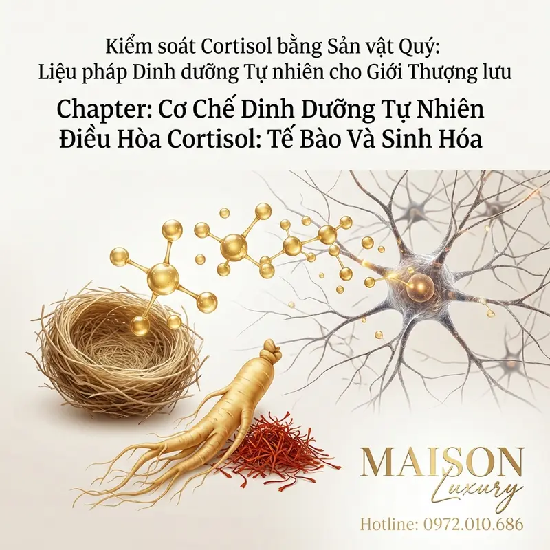 Cơ chế adaptogen từ sản vật quý tác động đa tầng lên trục HPA để tái cân bằng cortisol.