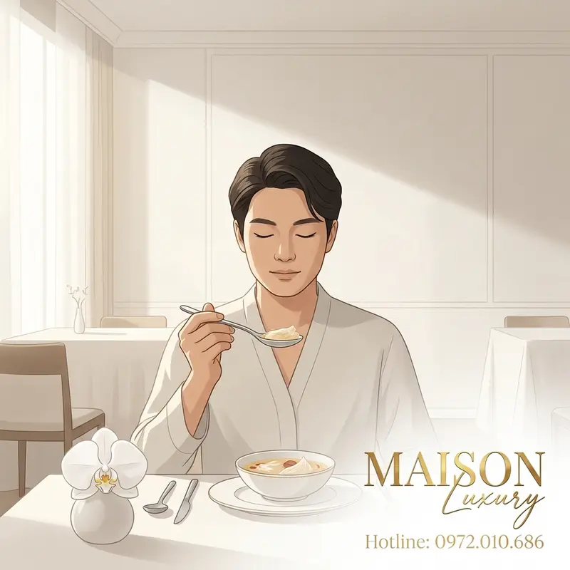 Khoảnh khắc chánh niệm khi thưởng thức món ăn cao cấp, biến bữa ăn thành liệu pháp giảm stress.