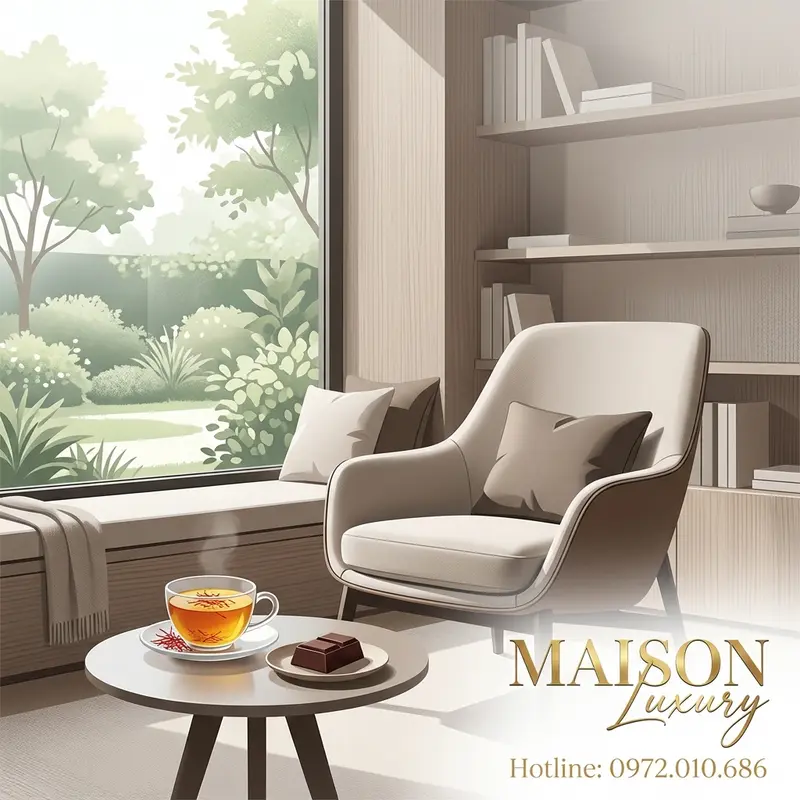 Không gian thư giãn với trà saffron và socola đen, nơi những câu hỏi về khoa học hạnh phúc được khai mở.