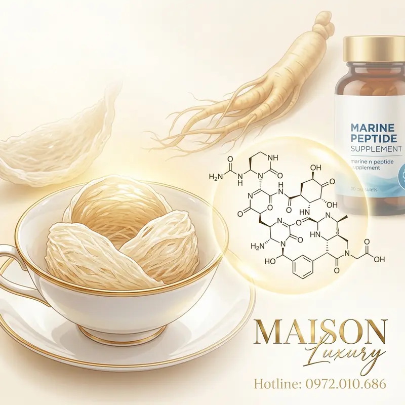 Nguồn glycoprotein thượng hạng từ yến sào, nhân sâm và peptide biển – tinh hoa cho phác đồ trẻ hóa đỉnh cao.