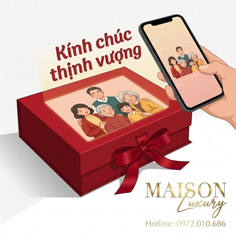Thông điệp tri ân cá nhân hóa hiển thị qua AR ngay trên hộp quà Tết.