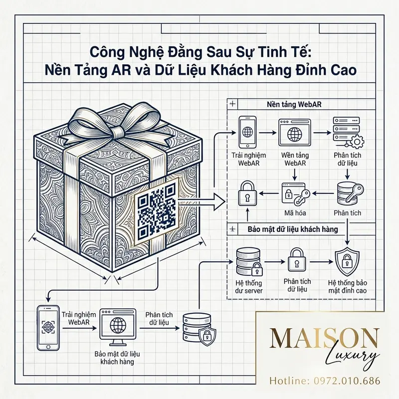 Cơ chế hoạt động của WebAR và marker ẩn trên bao bì cao cấp.