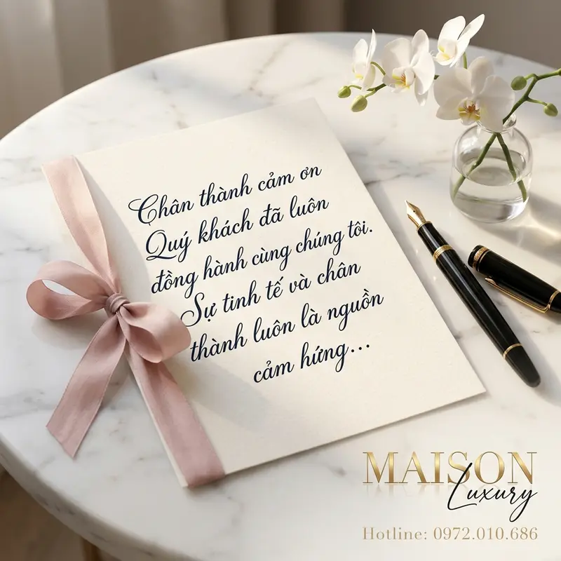 Thư cảm ơn viết tay bằng bút máy trên giấy cotton
