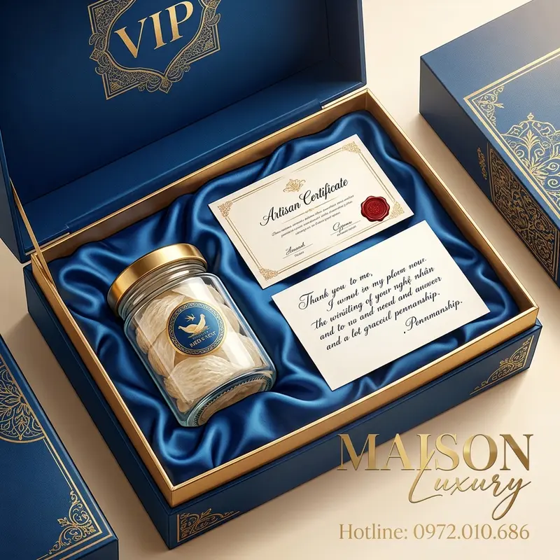 Hộp quà VIP mở ra với chứng nhận và thư tay