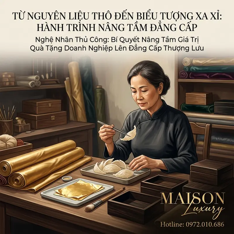 Quy trình tuyển chọn nguyên liệu thượng hạng cho quà tặng doanh nghiệp thủ công.