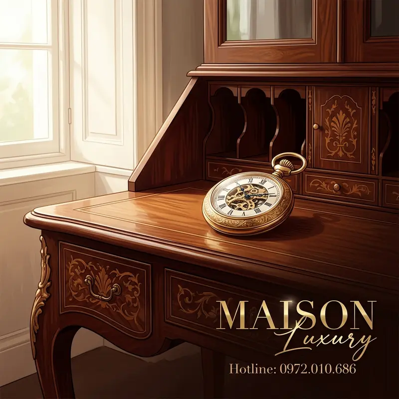 Bàn viết bespoke truyền đời, kết hợp cùng chiếc đồng hồ gia bảo – hiện thân của di sản vĩnh cửu.