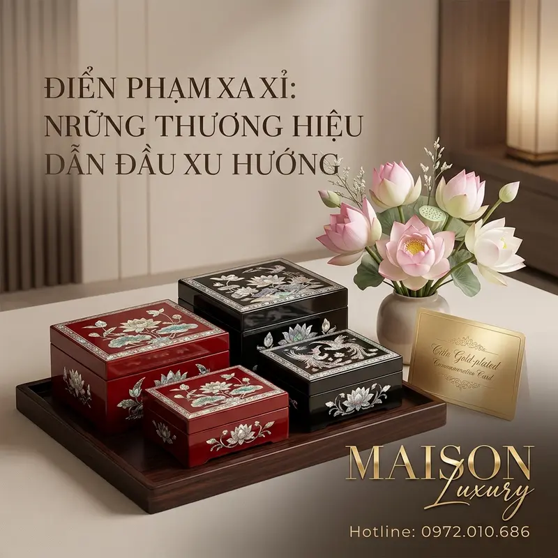 Bộ quà tặng sơn mài khảm trai sang trọng.