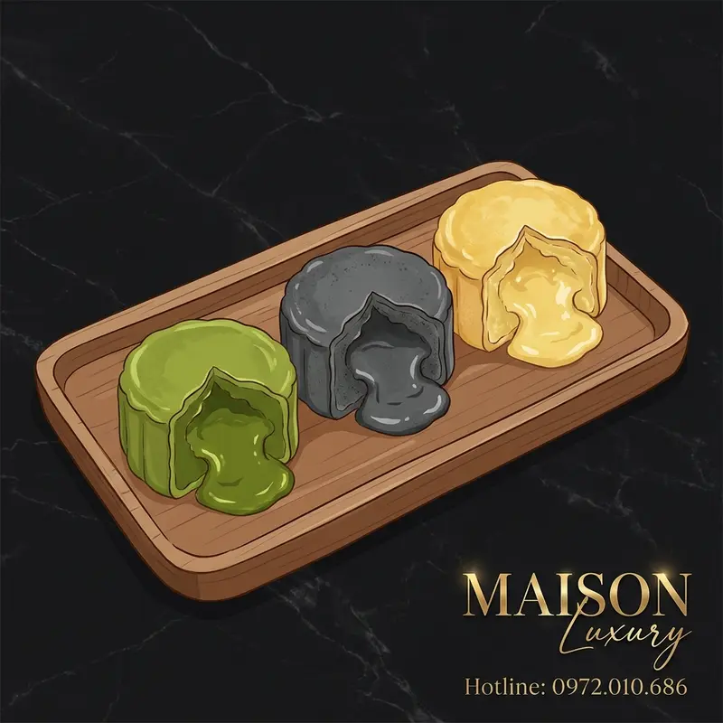 Các biến tấu hiện đại của bánh lưu sa – matcha, mè đen, sầu riêng.