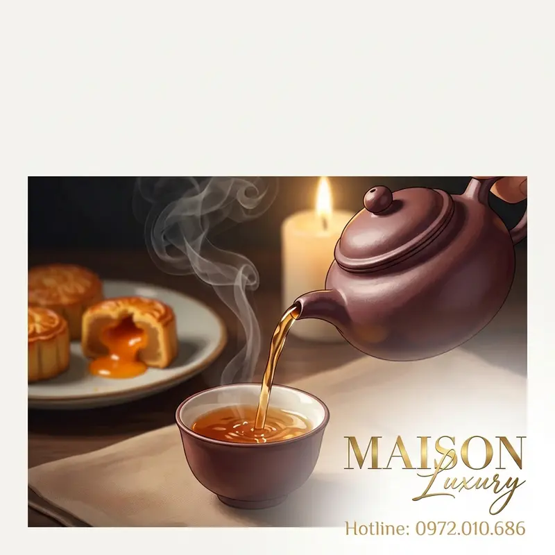 Rót trà Ô Long hổ phách thưởng thức cùng bánh lưu sa