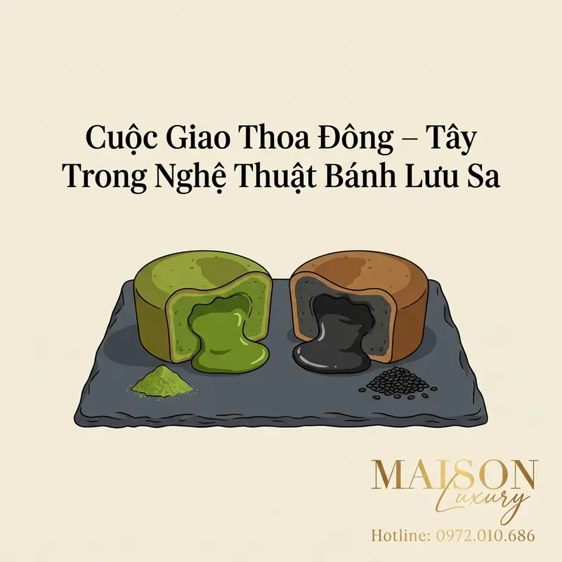 Bánh lưu sa hiện đại nhân matcha và mè đen.