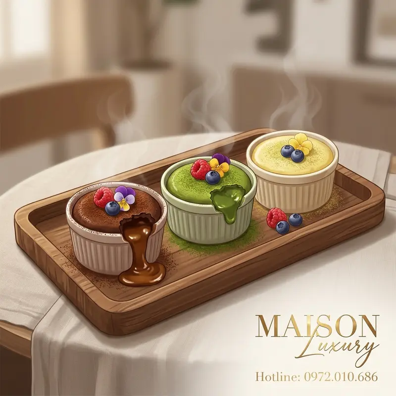 Bộ ba công thức bánh lưu sa hiện đại: sô-cô-la miso, matcha và sầu riêng.