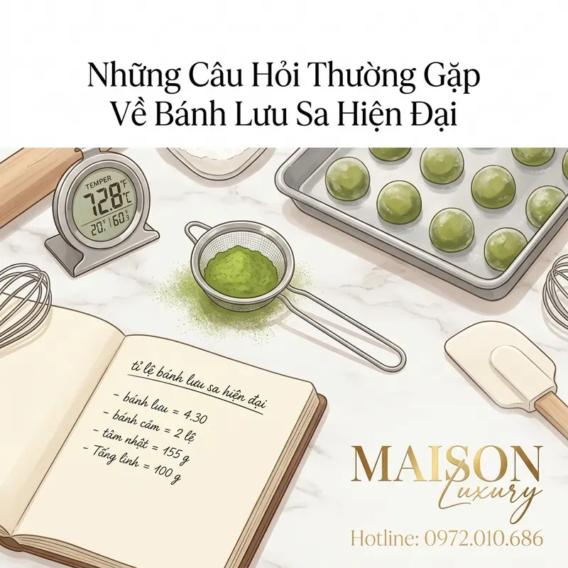 Dụng cụ và nguyên liệu chuẩn bị cho bánh lưu sa hiện đại.