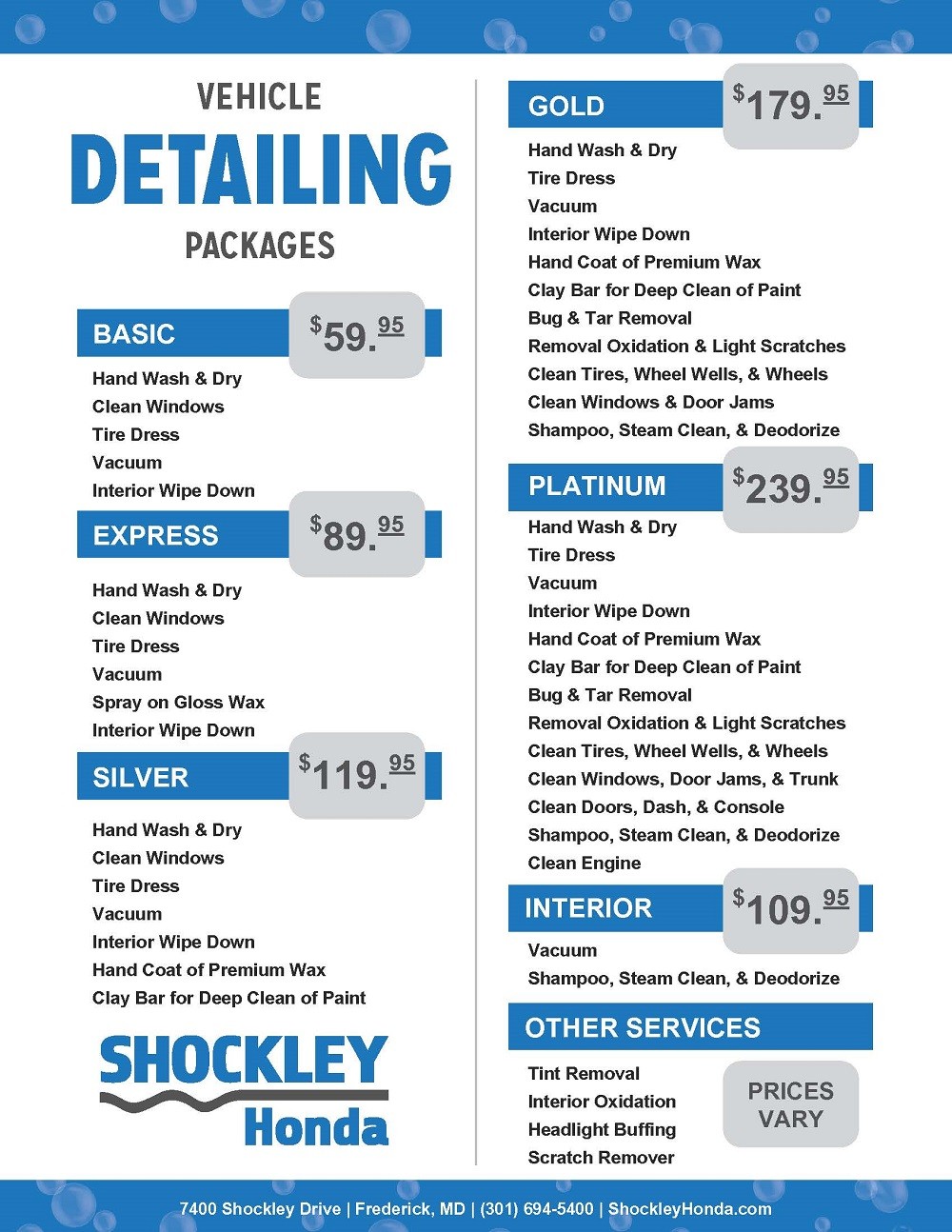 Detailing Price List Template