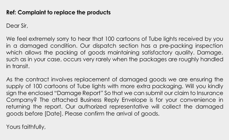 Product Replacement Letter to Customer