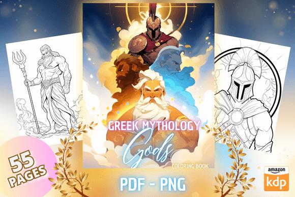 Greek Mythology Gods Coloring Book Cover featuring Zeus, Poseidon, and Athena