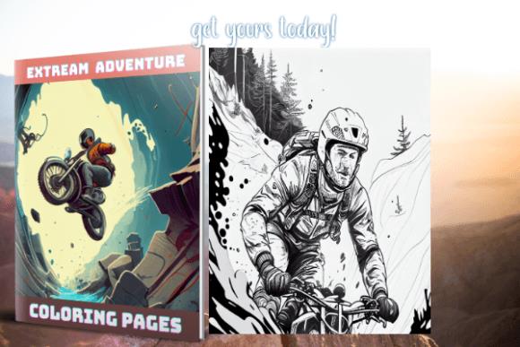 Extreme Adventure Coloring Book Cover featuring Motorcycle Rider and Action Scenes