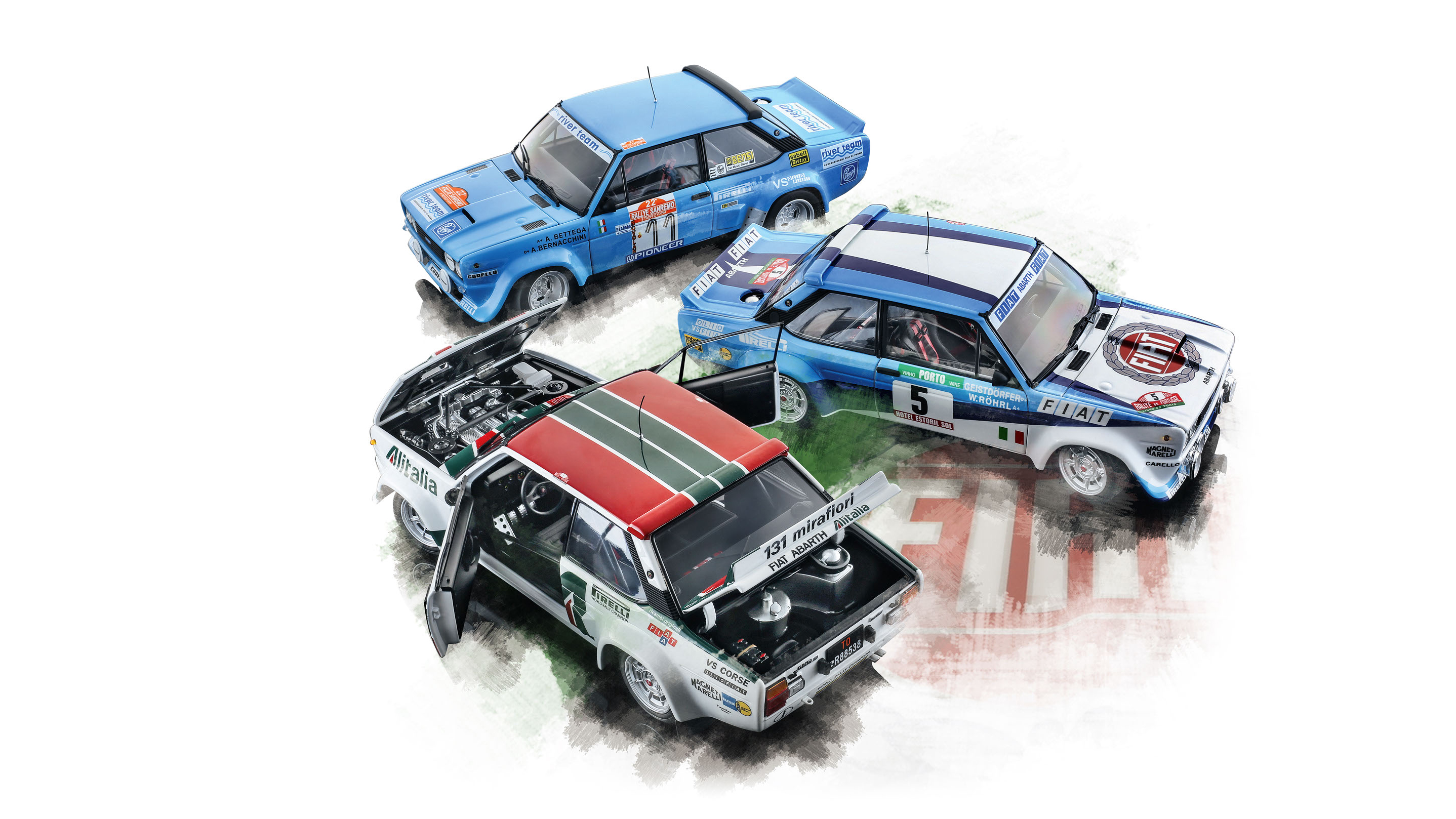 Trio Mirafiori: Fiat 131 Abarth Rallye von Kyosho in 1:18