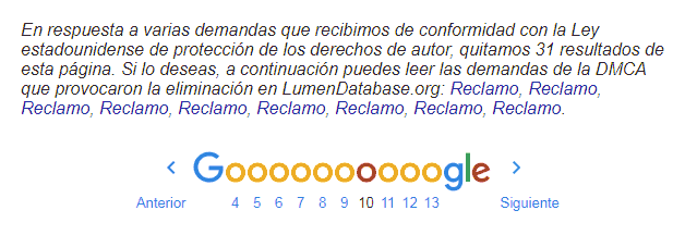 Asi aparecen los resultados excluidos de google Asi aparecen los resultados excluidos de google