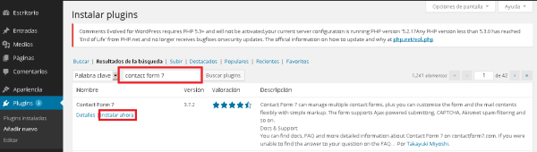 Wodpress Instalar plugin Contact form 7