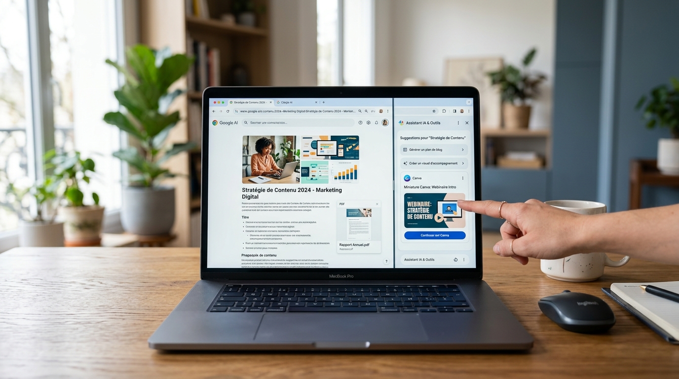 Google Chrome : AI Mode côte à côte avec l’assistant IA, intégration de Canva et lecture de PDFs