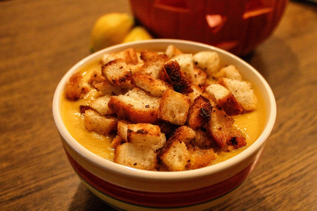 Spicy Pumpkin Soup with Crunchy Croutons