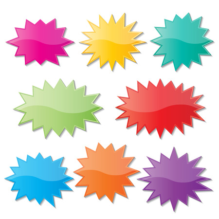 Set of blank colorful paper starburst speech bubbles.