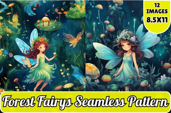 Whimsical forest fairies surrounded by flowers and butterflies